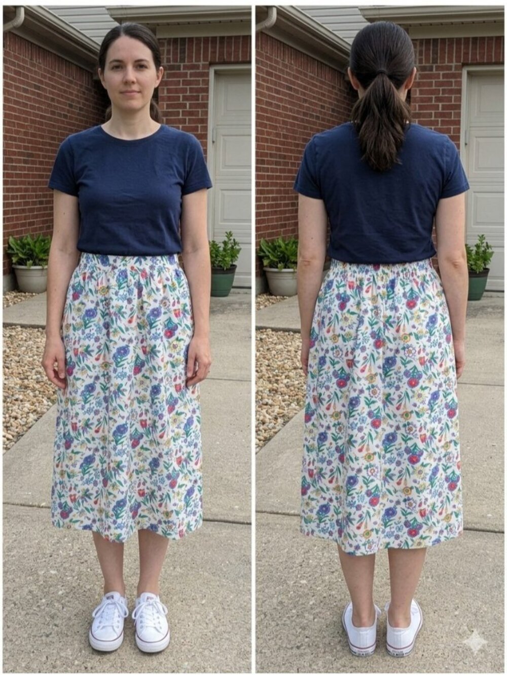 Vintage Suburban Petites Floral Midi Skirt Size 4 Multi-Color Polyester 90s